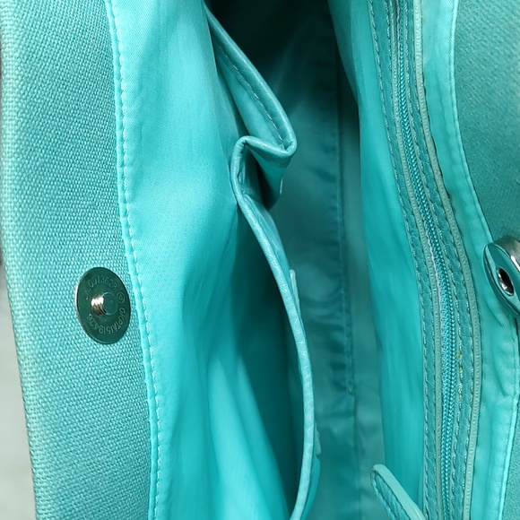 Vintage Tommy Hilfiger Straw & Cloth Handbag Turquoise Blue and Soft Tan - Picture 11 of 16